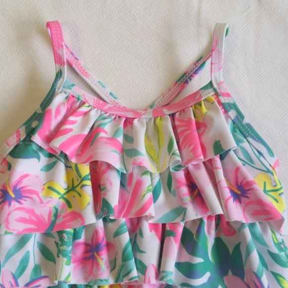 joe fresh tiered tropical floral lined one piece swimsuit 6-12 months baby girl - Picture 3 of 8